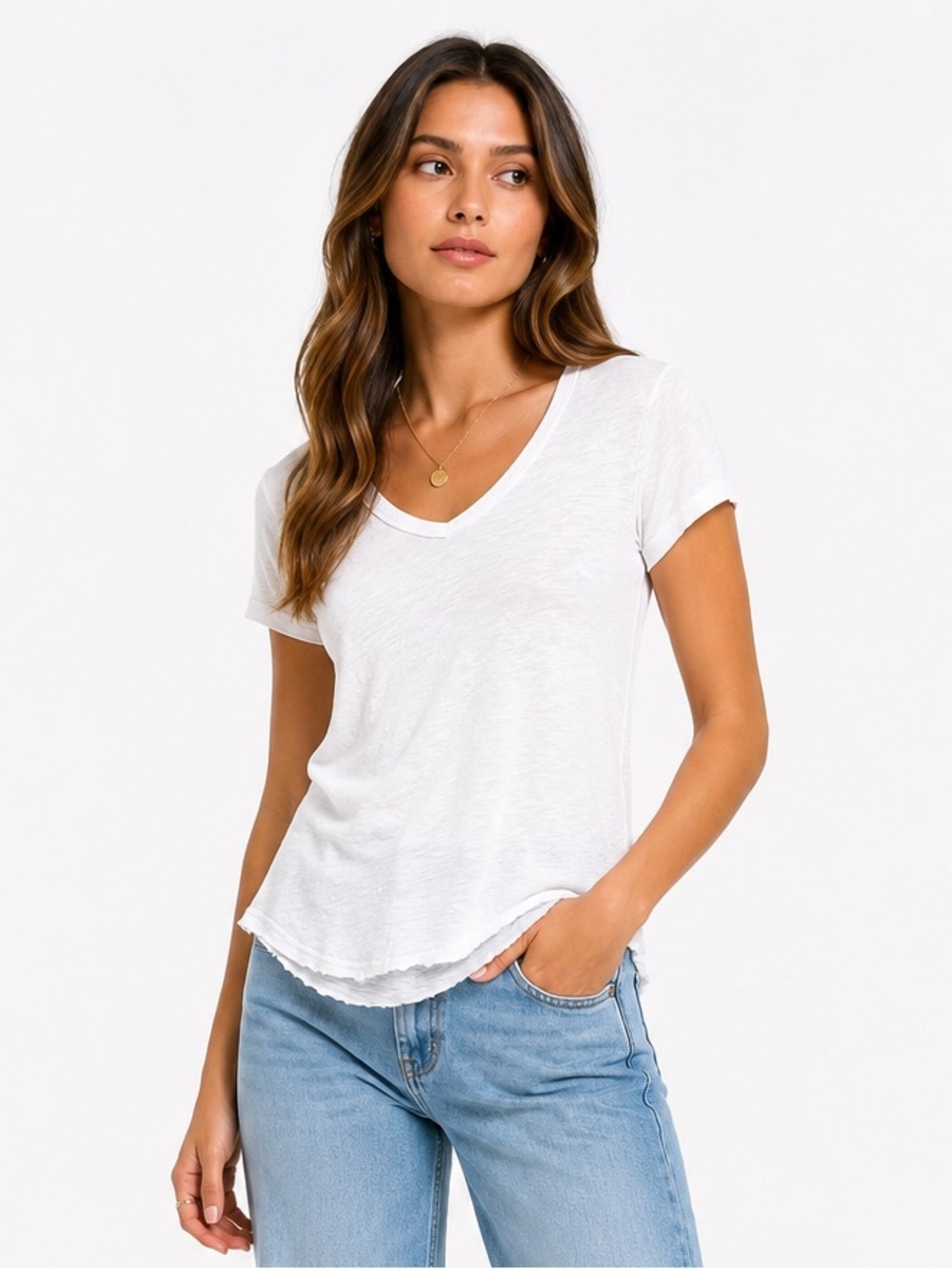Wilt White Slub Cotton Hi Low Raw Hem Tee XS Made in USA
